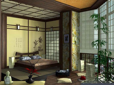 текстиль в спальне в японском стиле