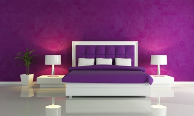 бело-фиолетовые цвета в спальне