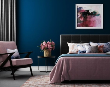 спальня, оформленная в синем цвете